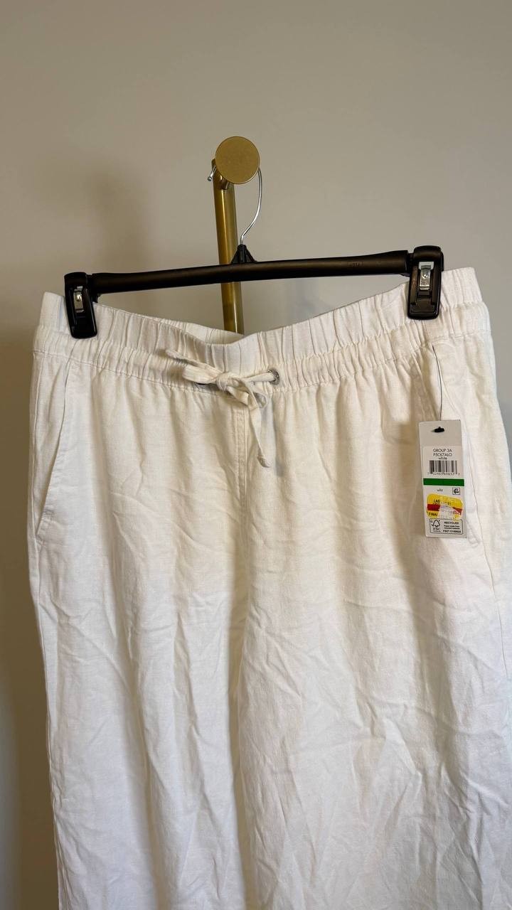 DKNY Linen-Blend Drawstring Wide-Leg Pants Light white L $89 NWT