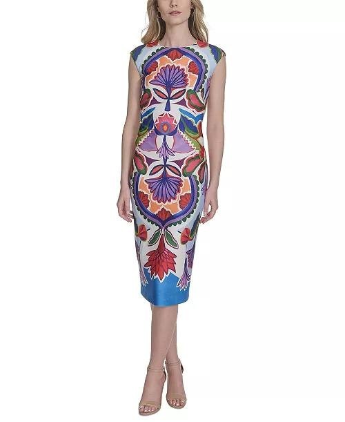 Vince Camuto Boat‑Neck Bodycon Sleeveless Dress Blue Multi 8 NWOT $148