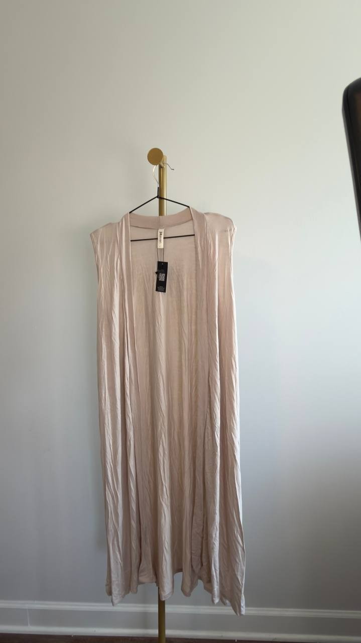 24seven Comfort Apparel Long Side-Slit Cardigan Vest Oatmeal XL NWT $59.99