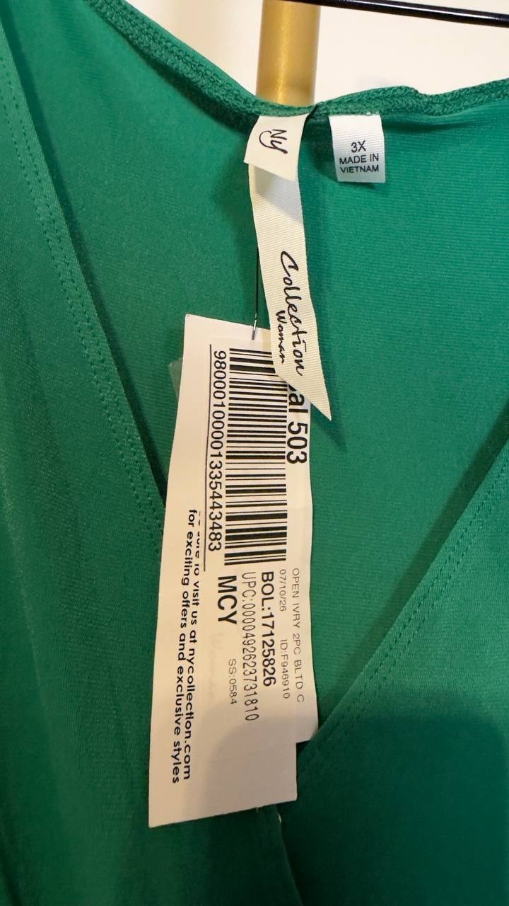 NY Collection Plus Sleeveless Surplice Belted Jumpsuit Green 3X NWT $70