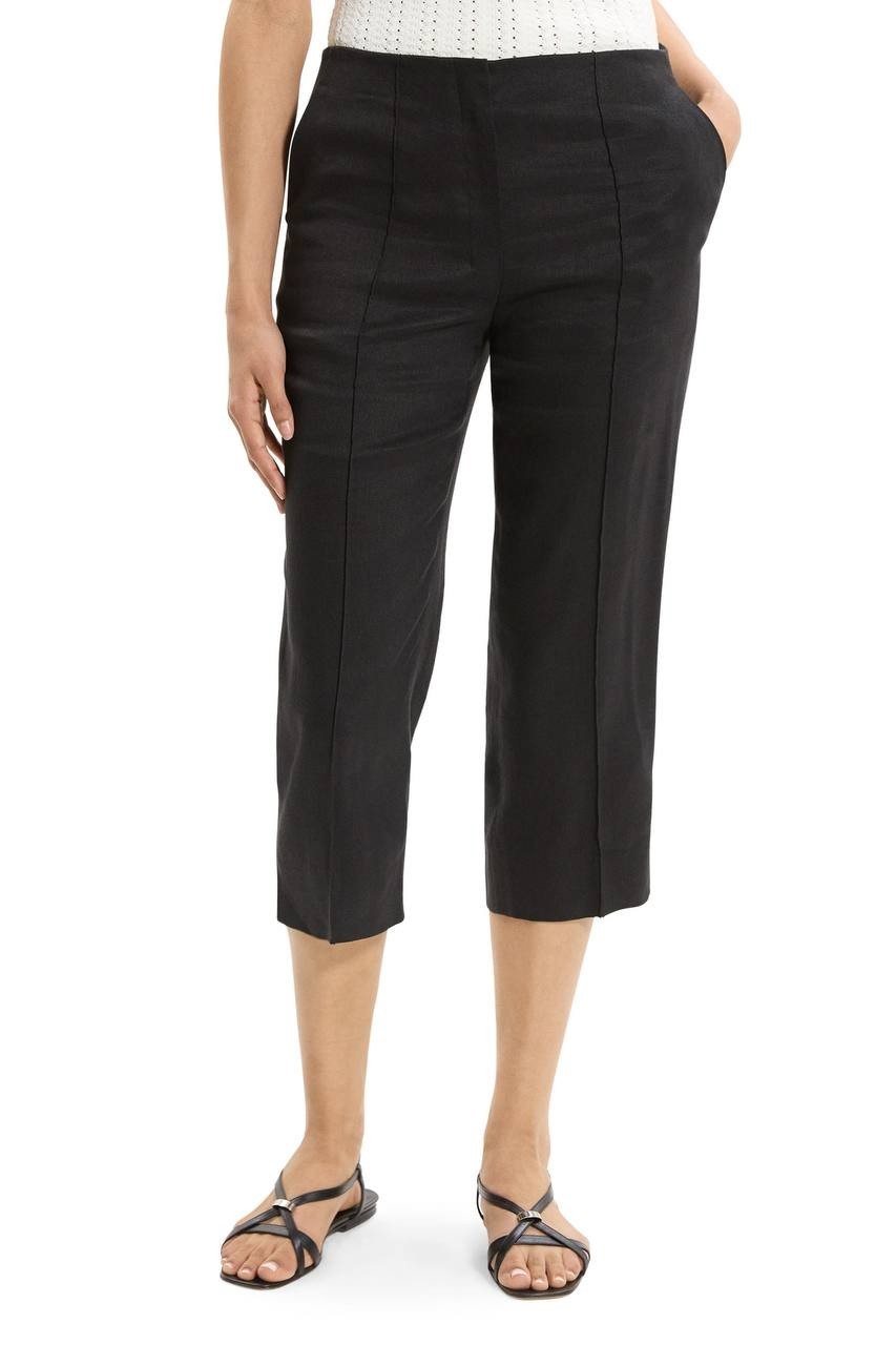 Theory Slit Capri Pants Linen‑Blend High‑Waist Black Size 2 NWT $295