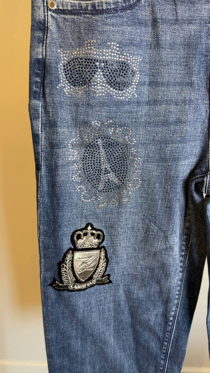 Karl Lagerfeld Patch Denim Straight‑Leg Jeans Denim Blue 16 NWT $139