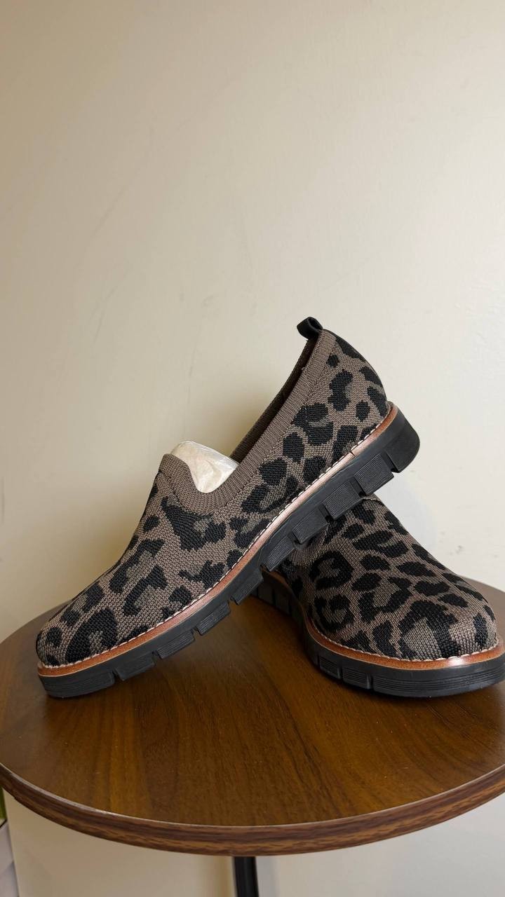 Easy Spirit Valina eFlex Knit Slip‑On Loafers Black Leopard 7.5W Comfort NWB $89