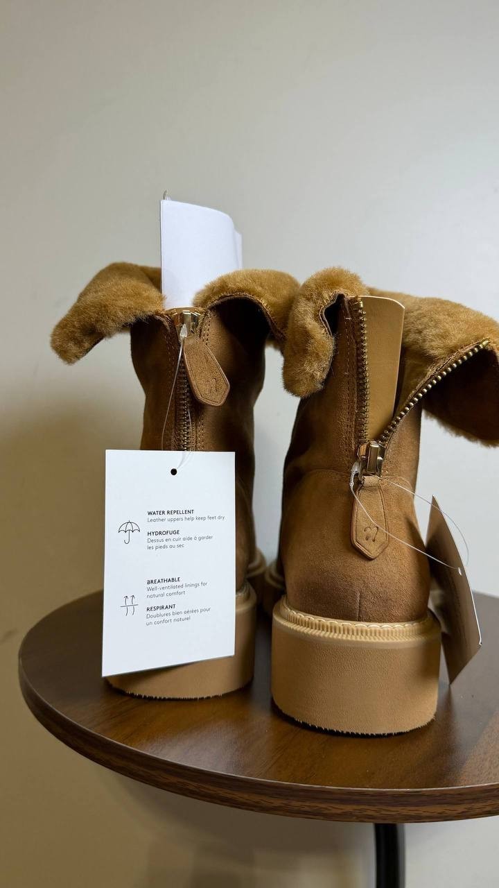 Naturalizer Sense Booties 8M Tan Suede Weather‑Resistant Almond Toe NIB msrp$245