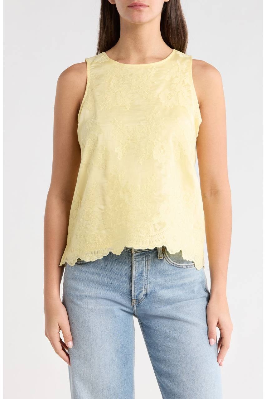 Vince Camuto Women’s Lace Overlay Tank Lemon Cream XS NWT $79