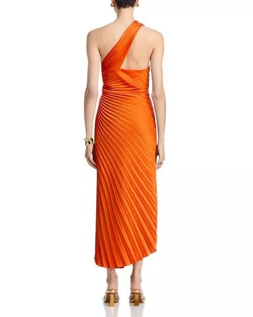 A.L.C. Lara Asymmetric Pleated One‑Shoulder Dress Persimmon 12 NWT $695