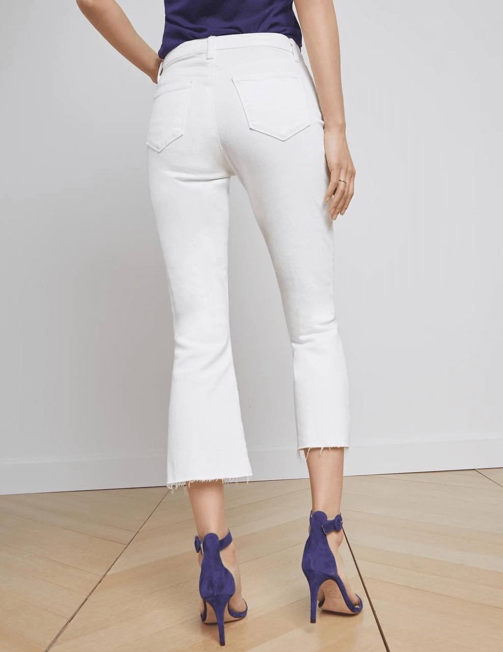 L’Agence Kendra High Rise Crop Flare Jeans Raw Hem White 24 NWT $275