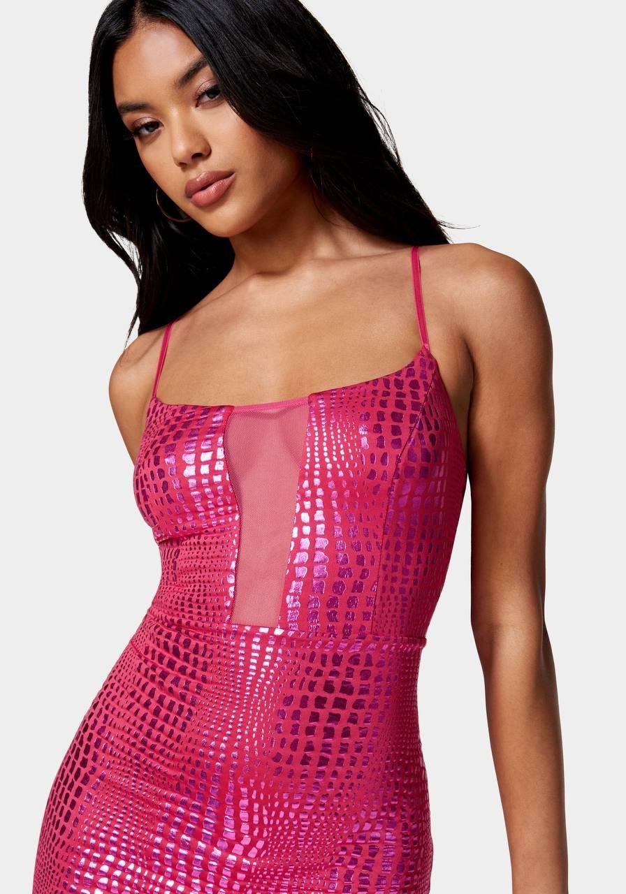 Bebe Vegan Leather Caged Mini Dress – Fuchsia, Size M