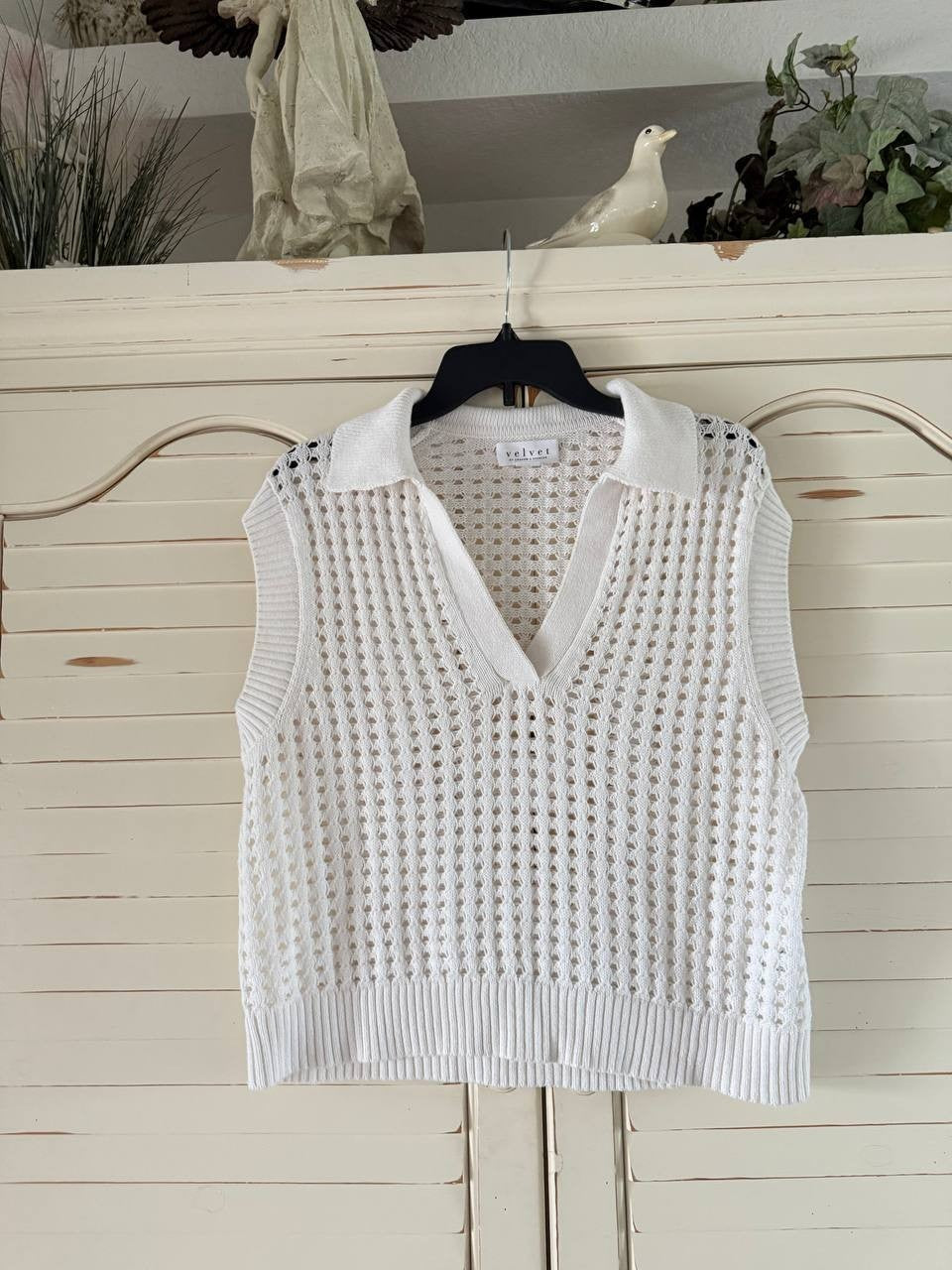 Velvet by Graham &amp; Spencer Taye Sweater White M NWT Cotton-Blend, Crew Neck