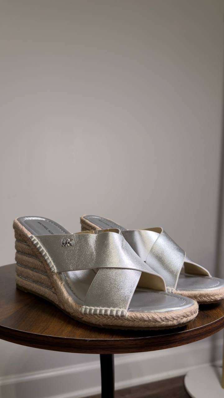Michael  Michael  Kors  Wedge  Sandals  Silver  7M  New  $139.50