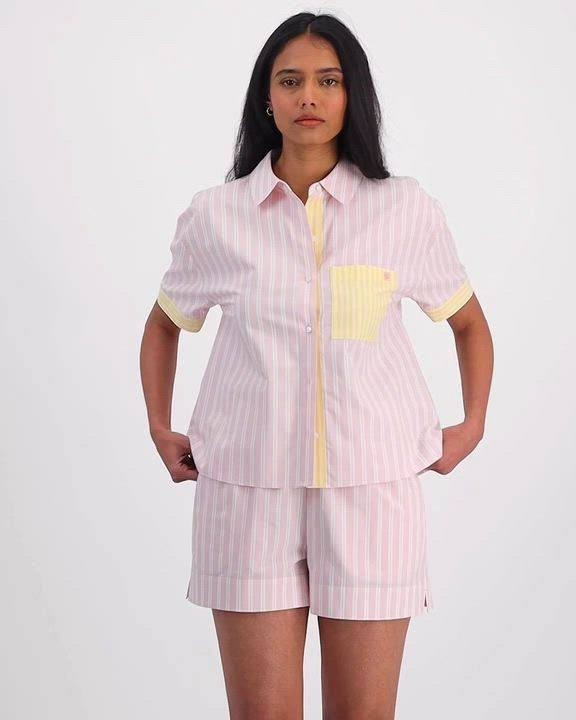 State of Day Breathe &amp; Rest Pajama Set, Womens S, Pink Stripe Colorblock
