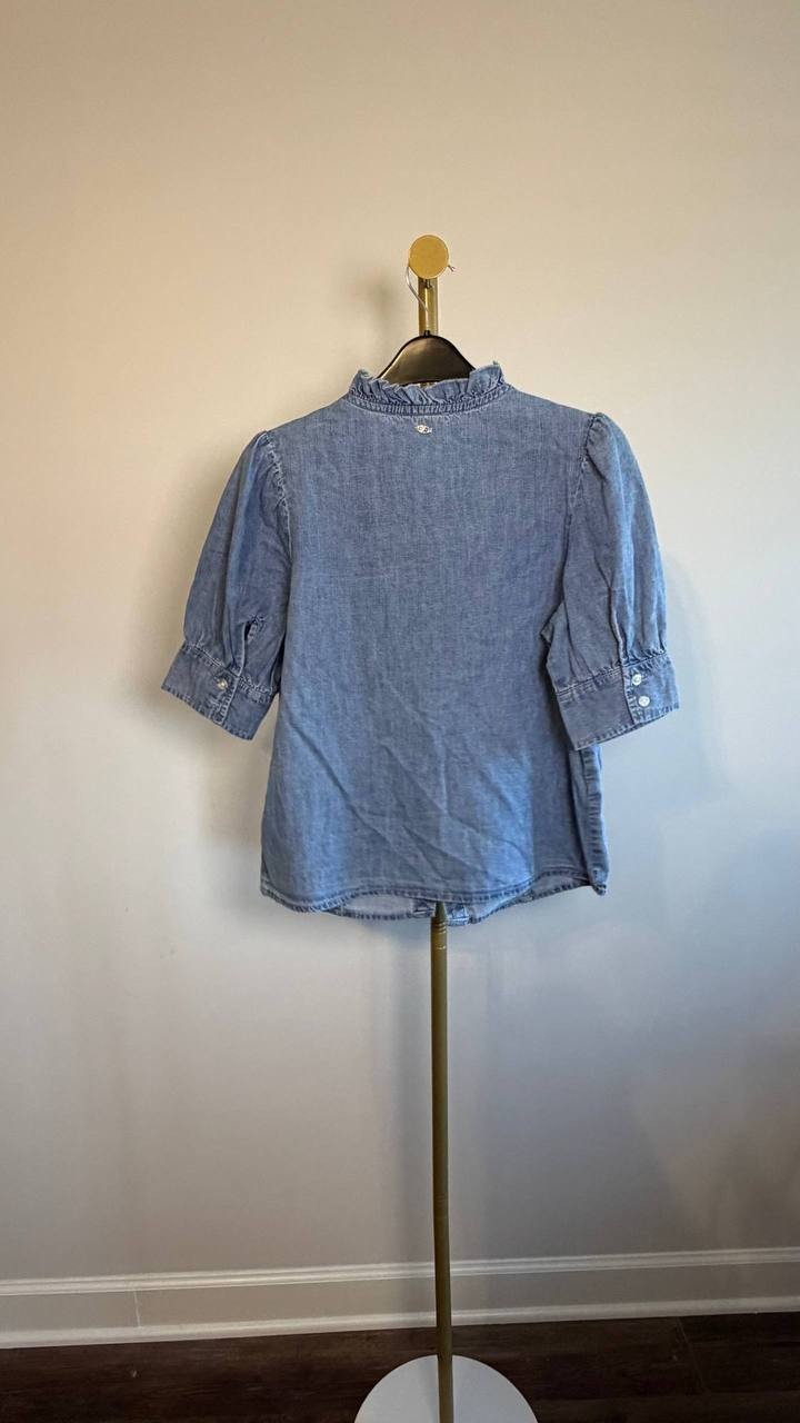 Sam Edelman Alice Ruffled Button‑Down Top Blue XS NWT $119