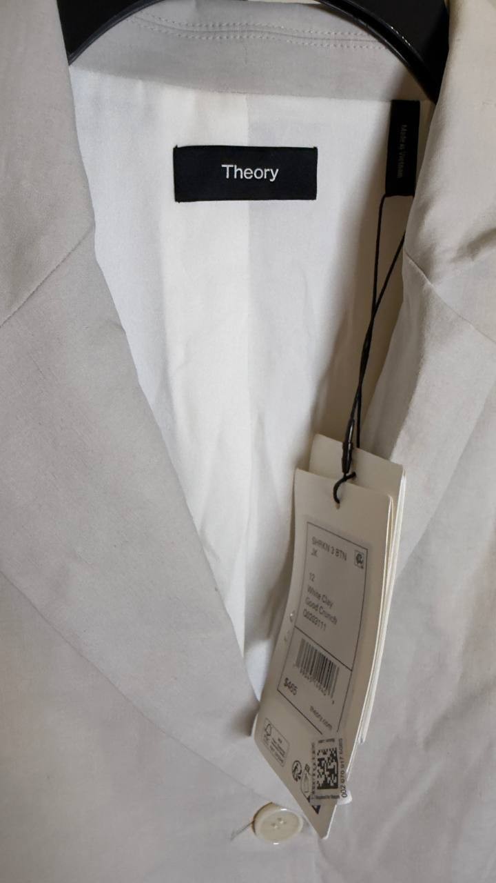 Theory Shrunken Linen Blend Jacket White Clay 12 NWT $465