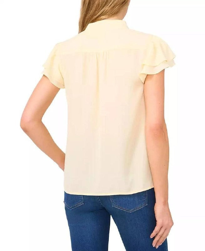 CeCe Flutter‑Sleeve Button‑Front Blouse Lemon SIZE XL NWT Minor Flaw MSRP$69