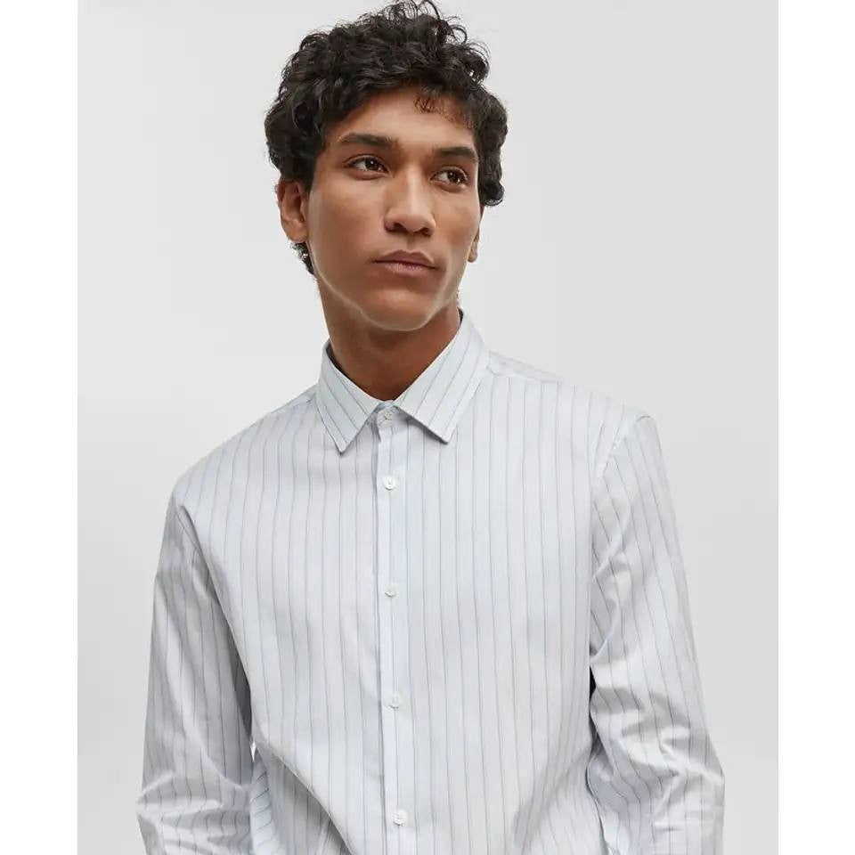 Mode of One Men’s Slim‑Fit Button‑Down Sport Shirt Pale Indigo Stripes L NWT