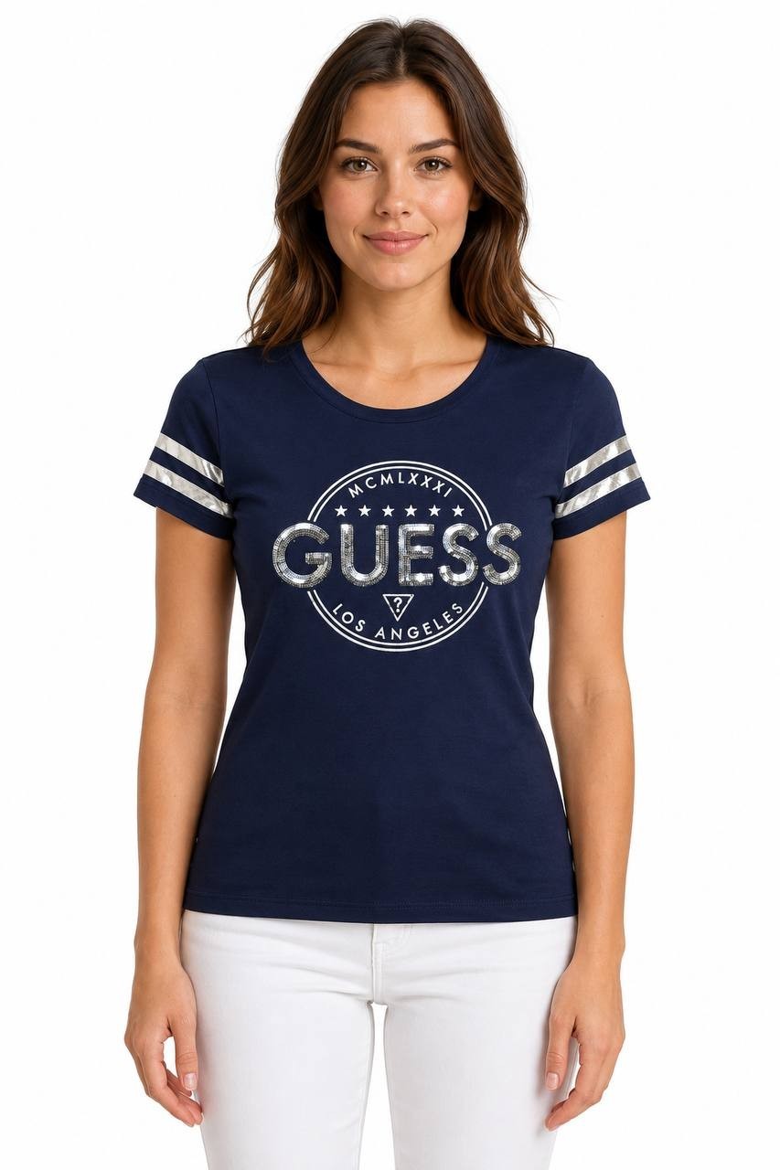 GUESS Women’s Millie Seamless Tee Top Navy S NWT $39