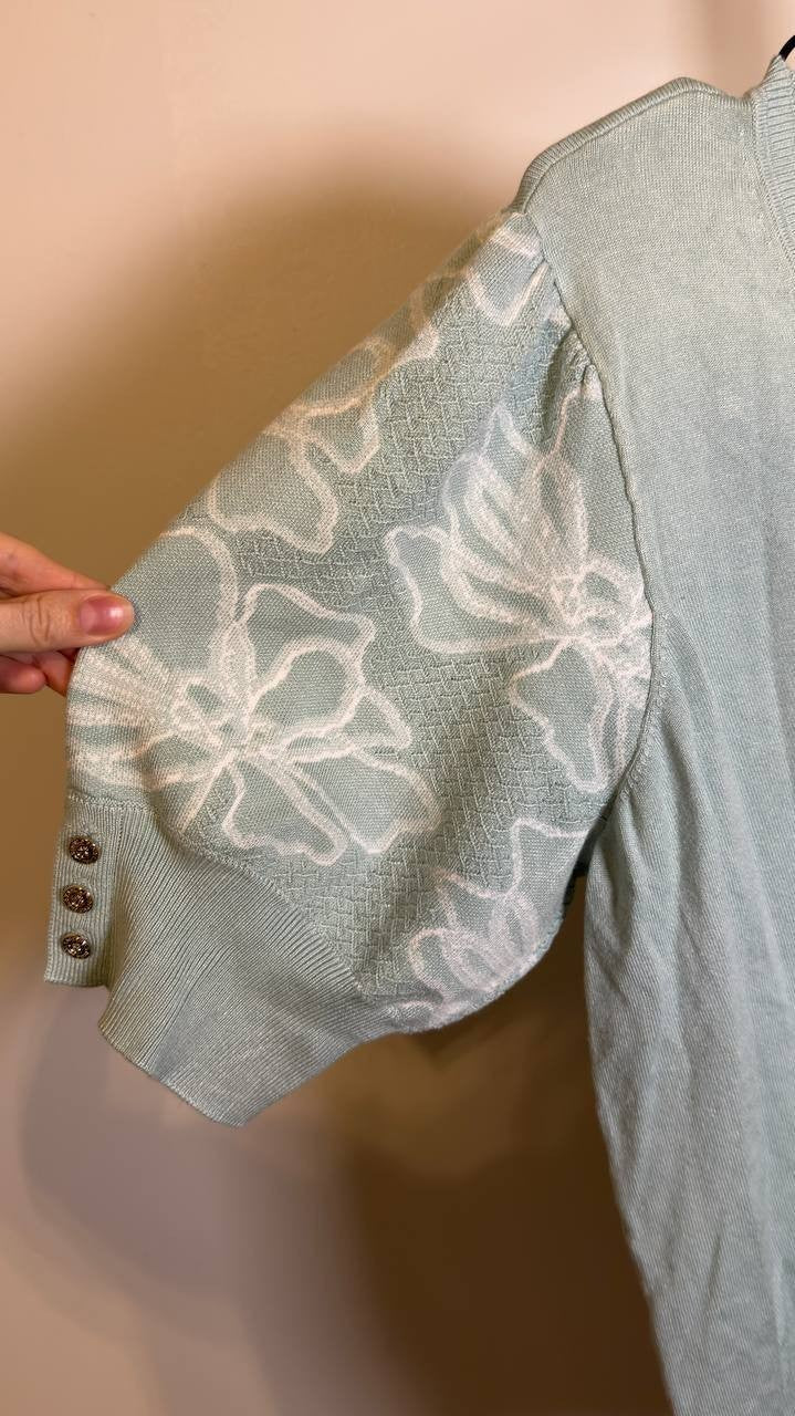 Karl  Lagerfeld  Paris  Women’s  Floral   Sweater  Fresh  Mint  L  NWT  $89