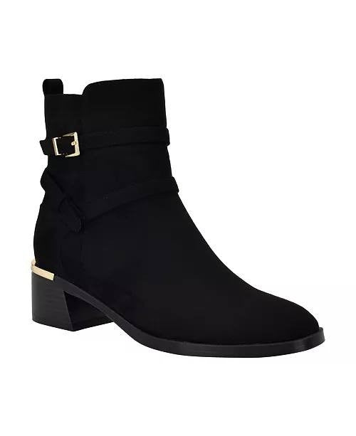 Calvin Klein Jasen Buckle Strap Block Heel Booties Black Women’s 5M