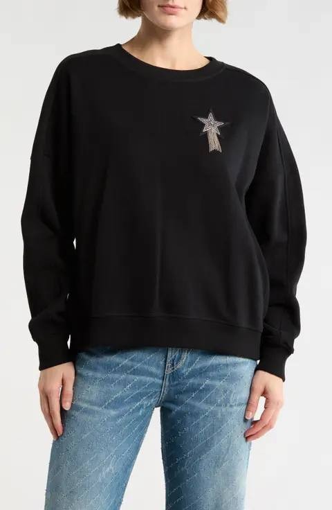 BOSS Orange Star‑Embellished Sweatshirt Black M NWT $129