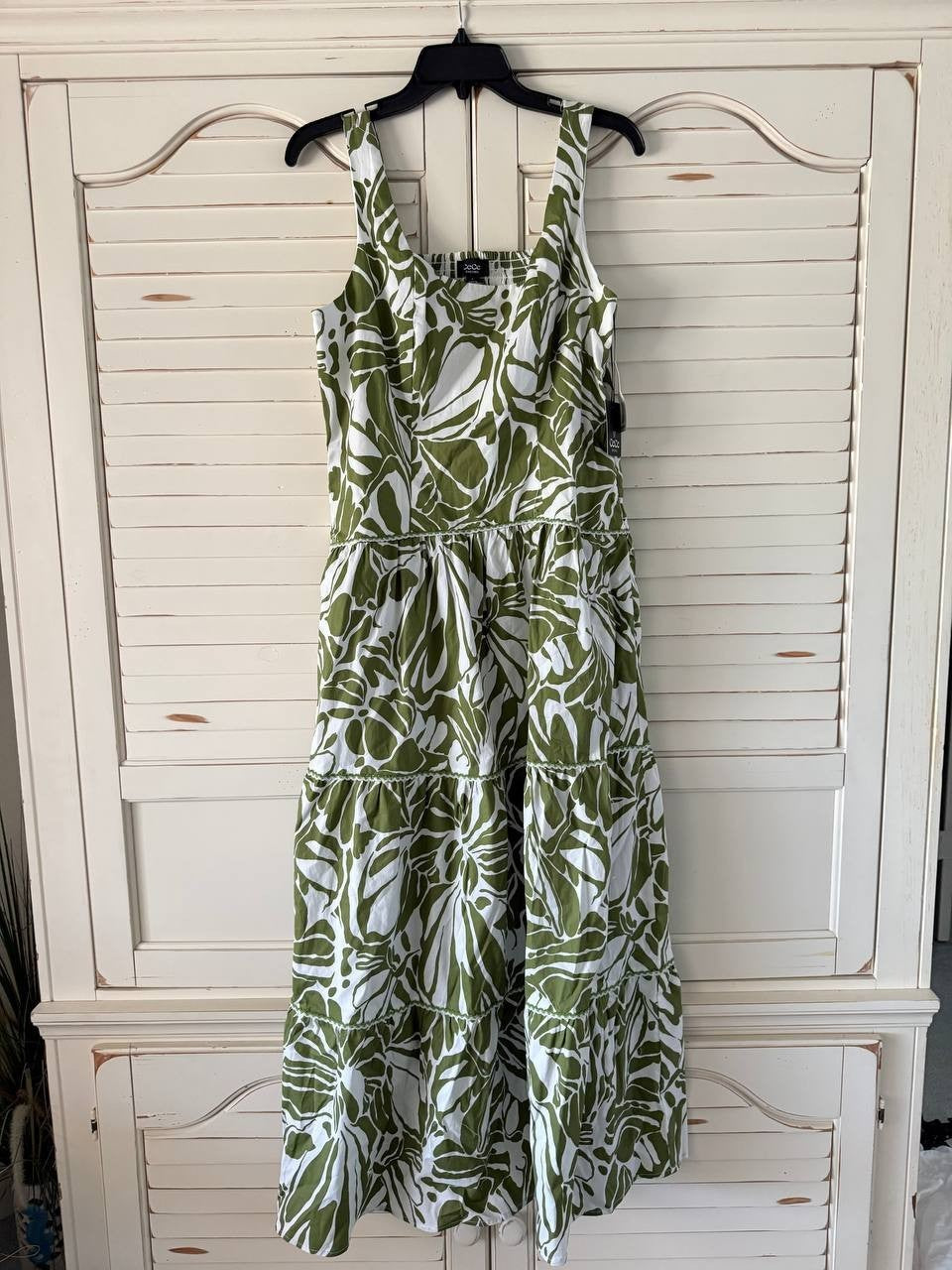 CeCe Dress L Wild Sage Cotton Blend Sleeveless Printed Maxi Casual Boho NWT