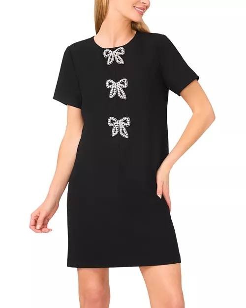 CeCe Sequin Bow Shift Dress –Black– Size 6 – NWOT