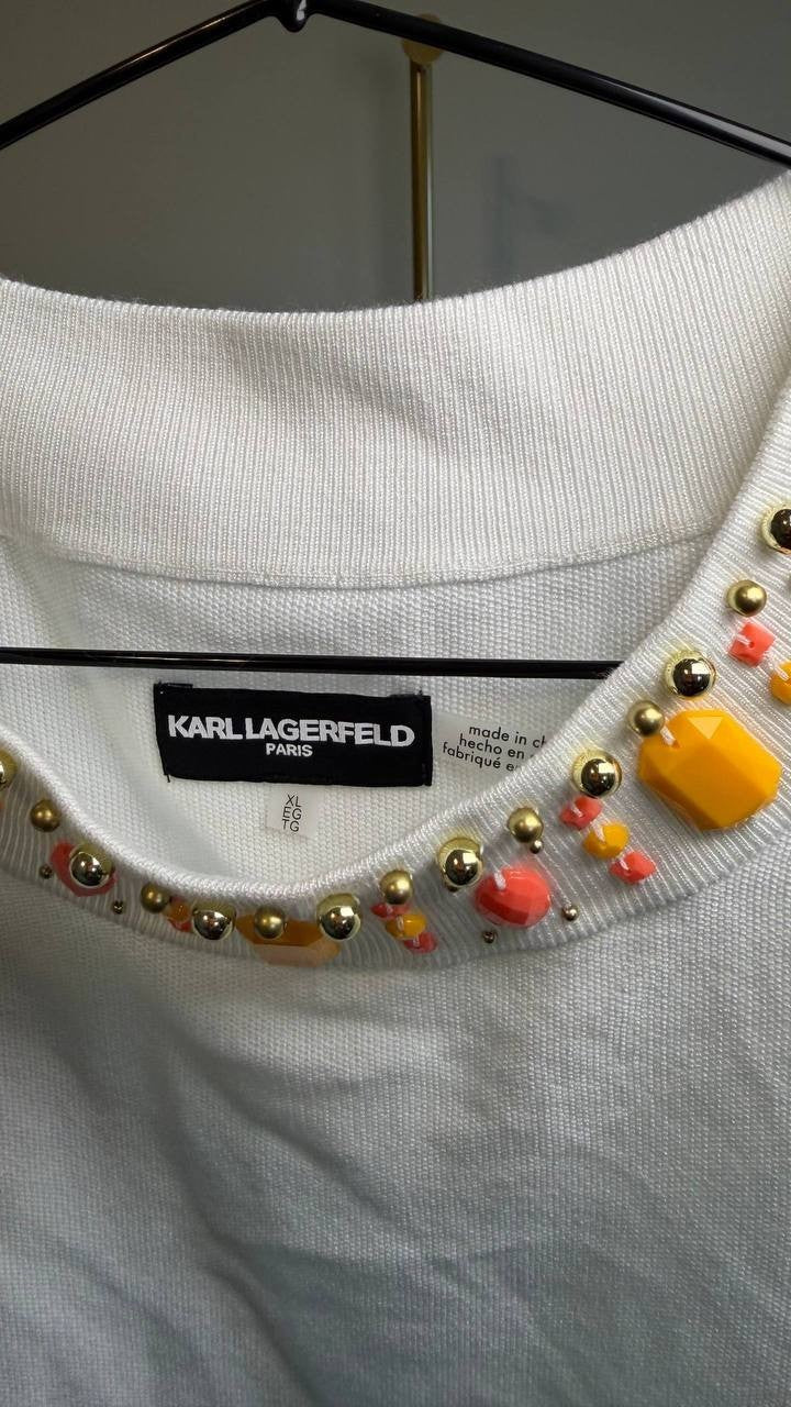 Karl Lagerfeld Paris Embellished Sleeveless Top White XL NWT $99