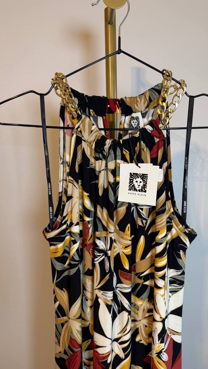Anne Klein Printed Sleeveless Halter Midi Dress Floral Multi 12 NWT $119