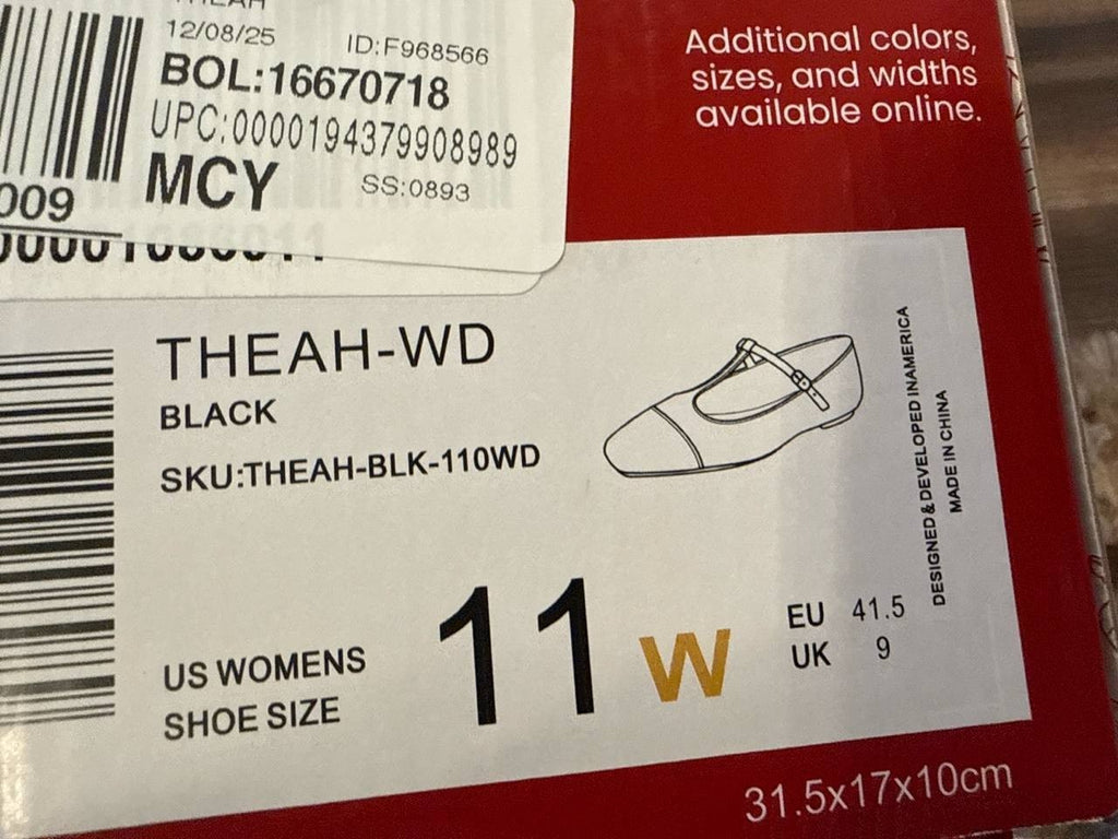 Journee Collection Thea T‑Strap Flats–Black–Size 11W–Faux Leather–New in Box