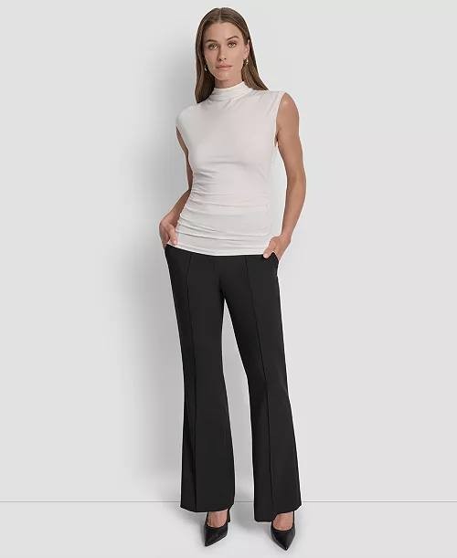 DKNY Mock‑Neck Sleeveless Side‑Ruched Knit Top – Size L – Pre‑Owned – $49