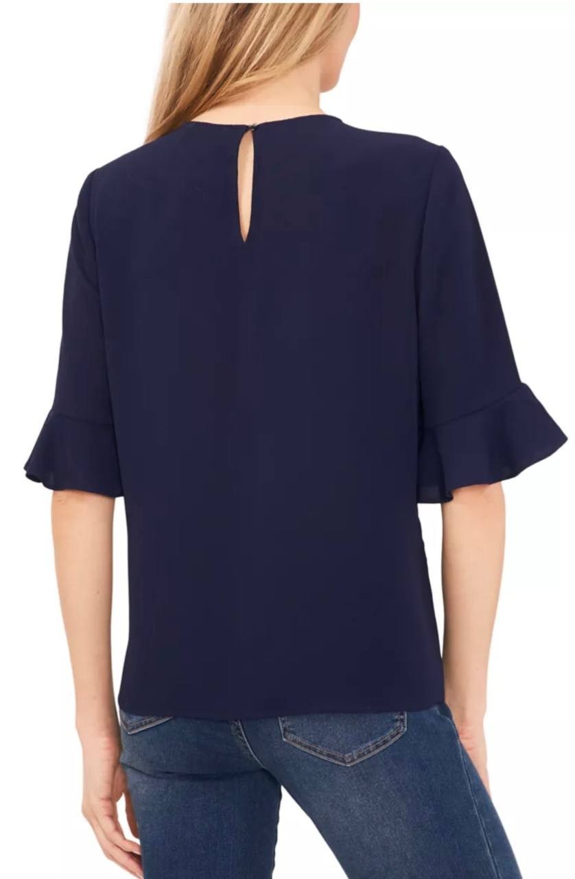 CeCe Ruffle Sleeve  Blouse Classic Navy S NWT $49