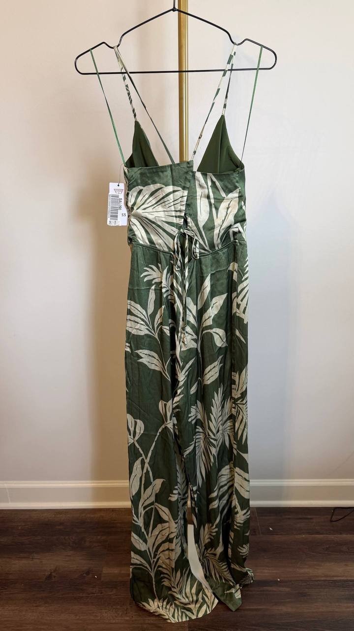 Guess Yasmin Satin Jumpsuit Plunge Surplice Printed Multi Size L NWT $178