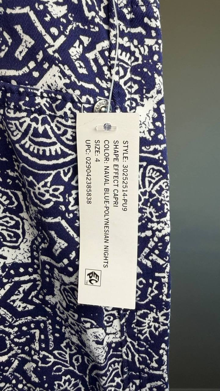 Gloria Vanderbilt Amanda Printed Pull-On Capri Pants Blue Polynesian Nights 4 NW