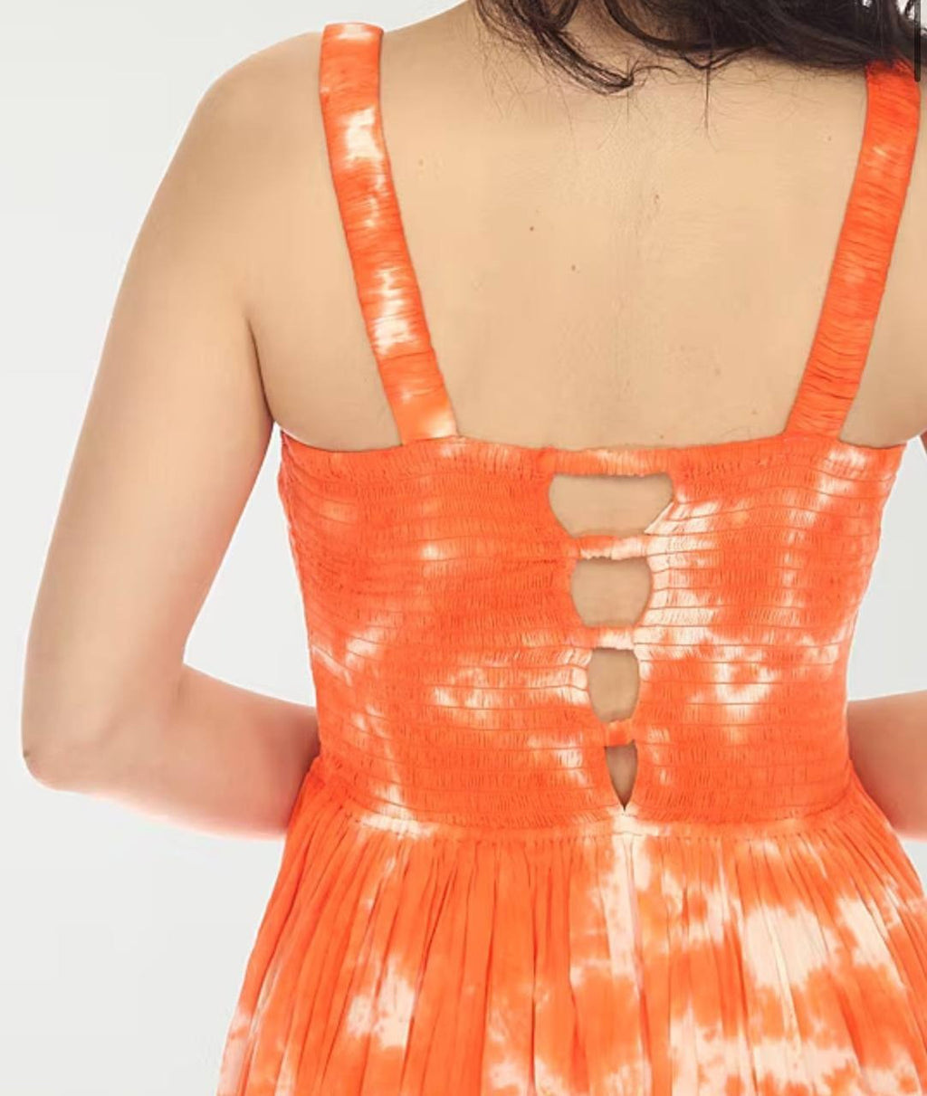 White Mark Square Neck Sleeveless Smocked Sundress Orange M NWT $84
