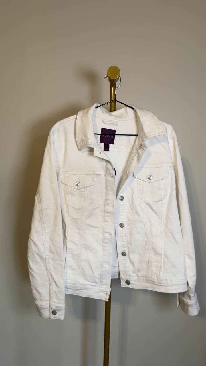 Gloria Vanderbilt Amanda Classic Denim Jacket Vintage White L NWT $75