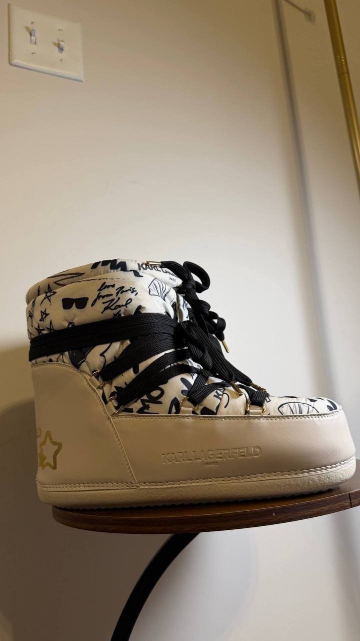 Karl Lagerfeld Snow Boots Size 11 White Multi Textile/Synthetic MSRP $189 NIB