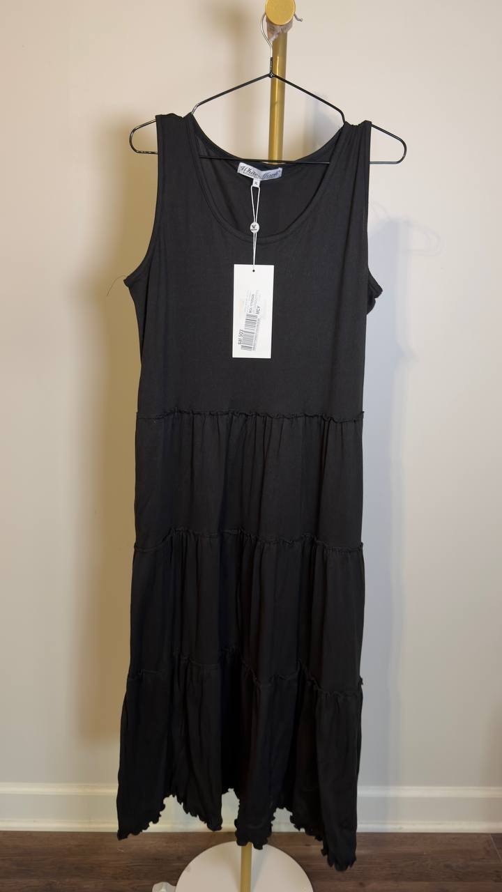 White Mark Scoop Neck Sleeveless Tiered Midi Dress Black XL NWT $68
