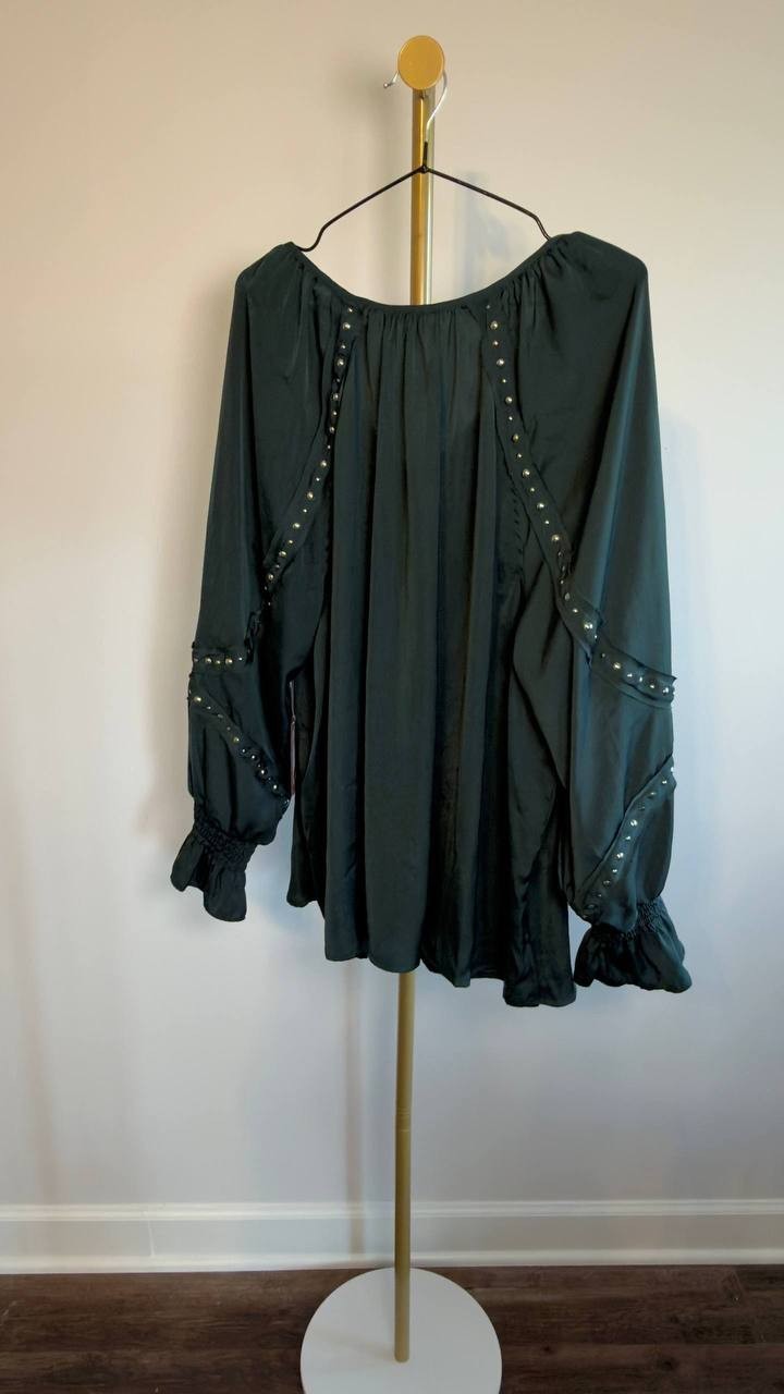 Vince Camuto Bead Detail Hammered Satin Top Dark Green 3X NWOT $89