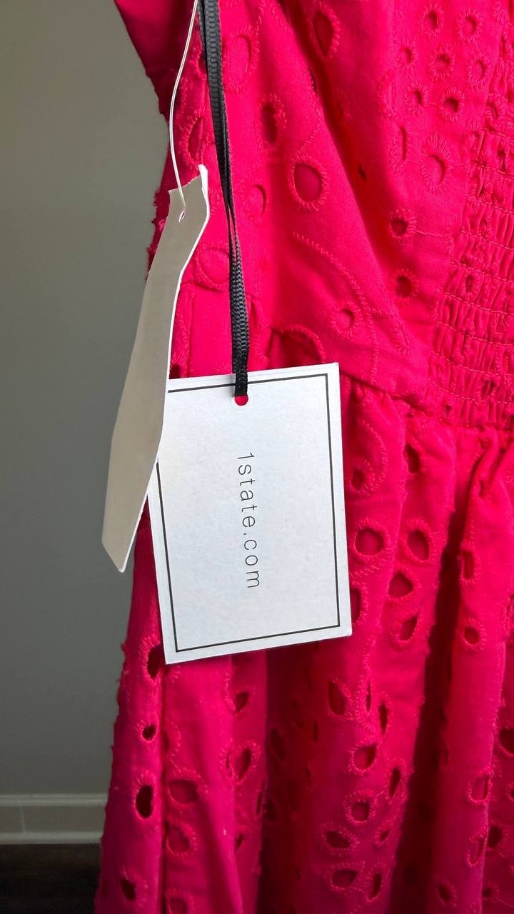 1.STATE Eyelet Detail Cotton Maxi Dress Magenta XS NWT $129