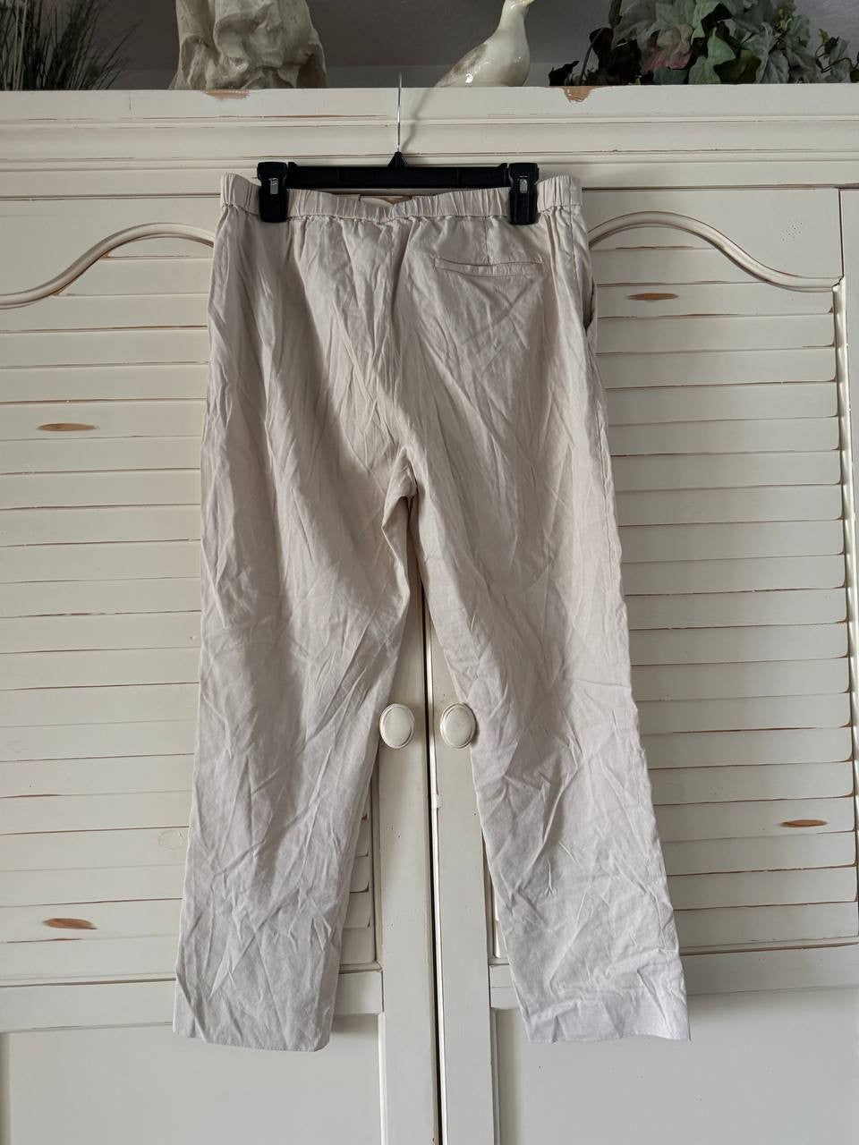 Theory Treeca Pull-On Linen Blend Pants - Slim Straight, Straw, Size 10