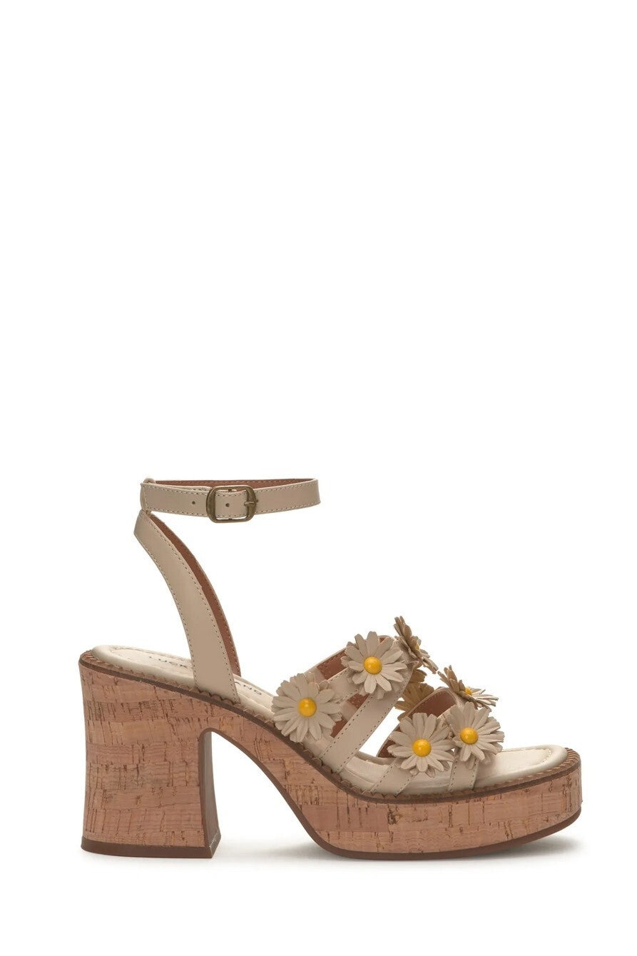 Lucky Brand Taiza Daisy Sandals Beige Strappy Block Heel Women's Size 8 New