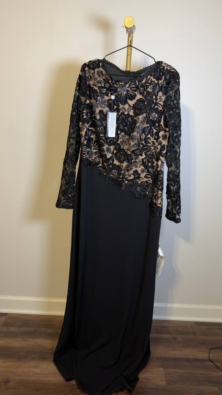 Tadashi Shoji Forena Embroidered Crepe Gown Black/Nude 14 NWT $478