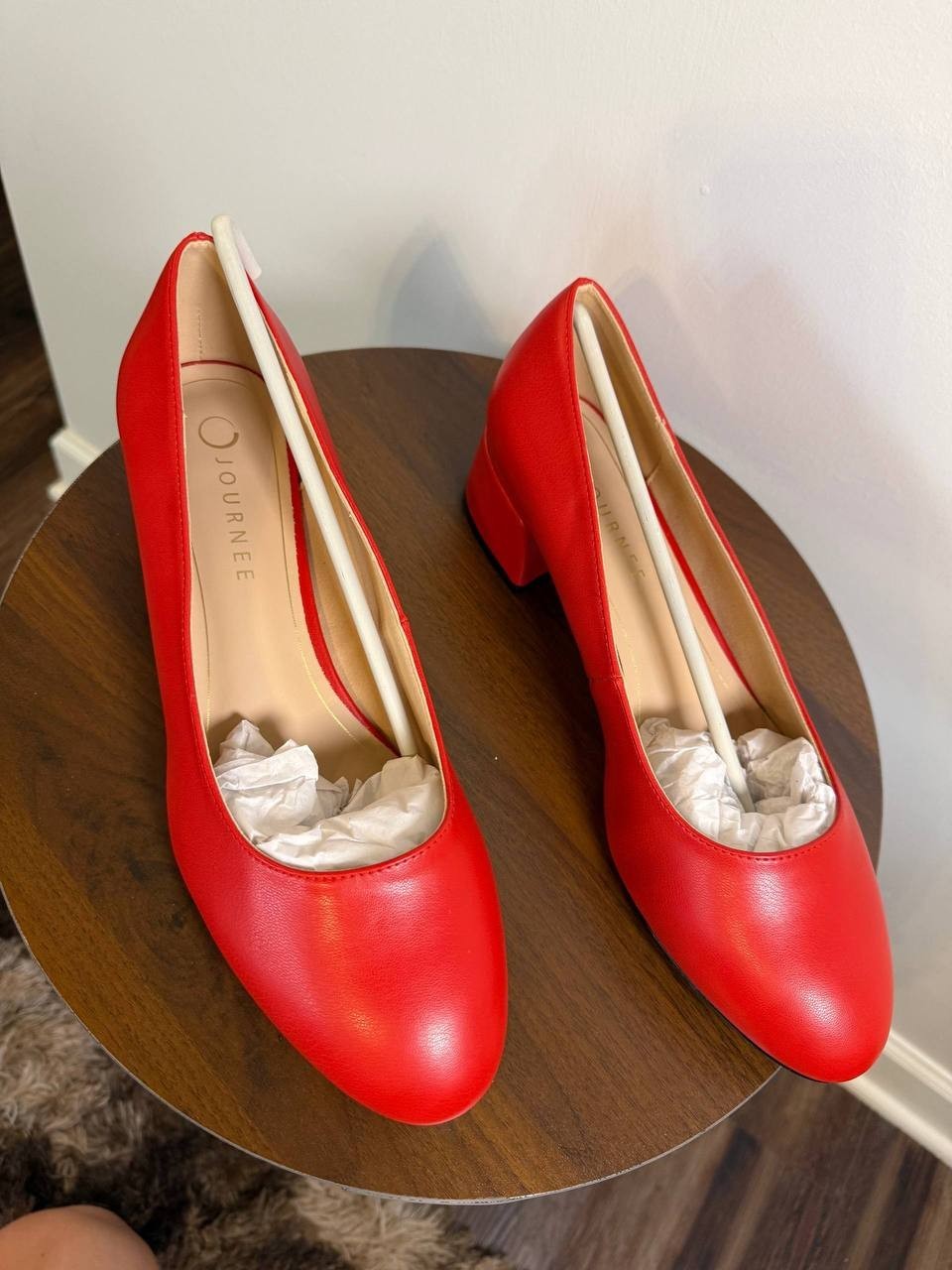 Journee Collection Saarii Slip‑On Block Heel Pumps – Red – Size 11W – NIB