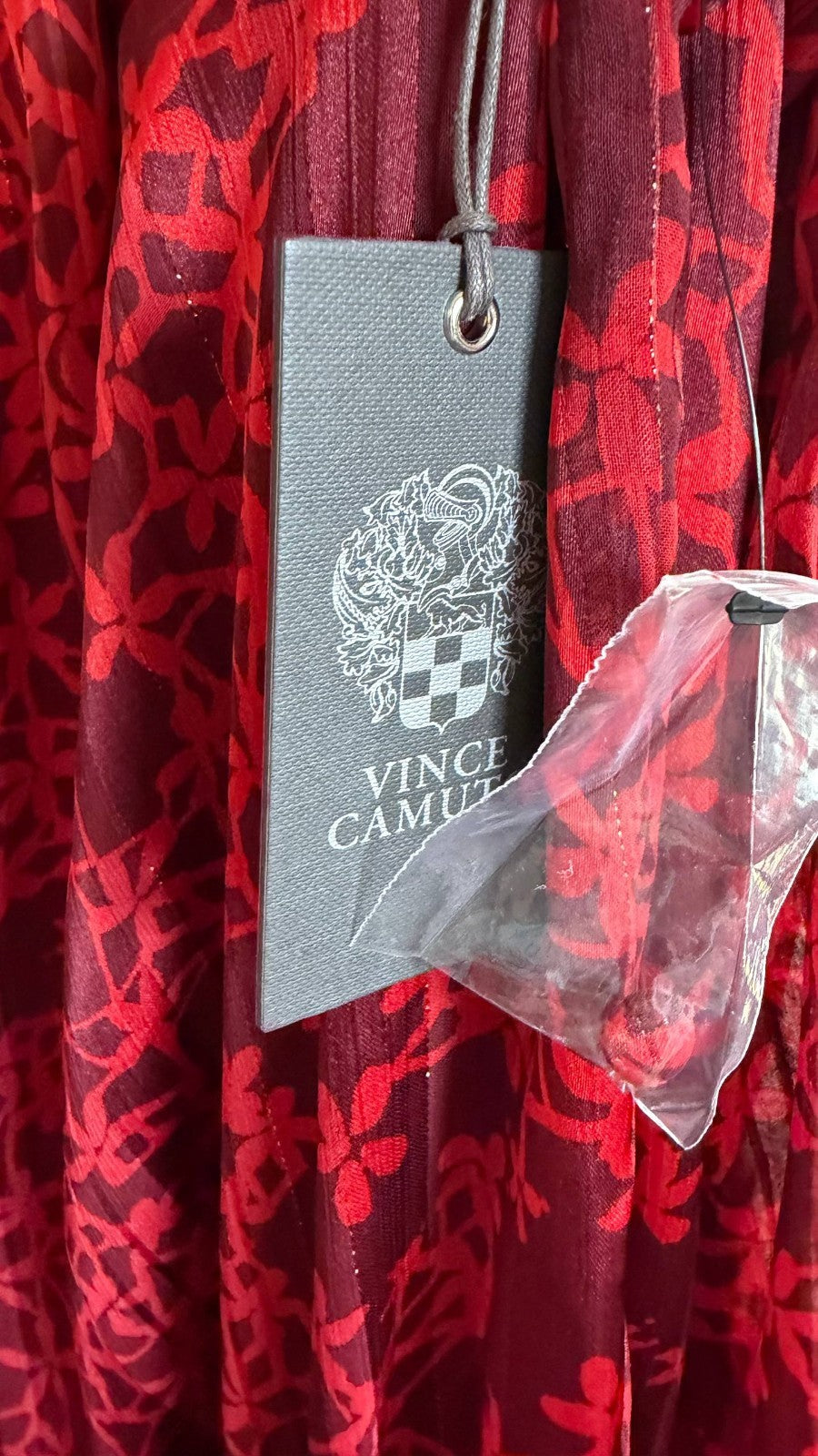 Vince Camuto Women’s Off‑Shoulder Long‑Sleeve Tie‑Hem Top Red Print $79 NWT