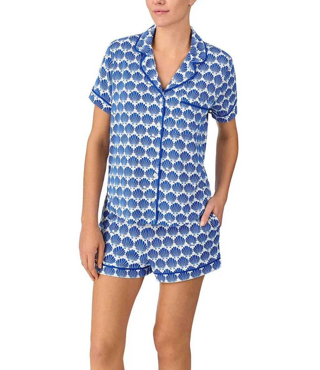 Kate Spade New York Blue Scallop Shell Pajama Set - Top &amp; Shorts L/G S/P