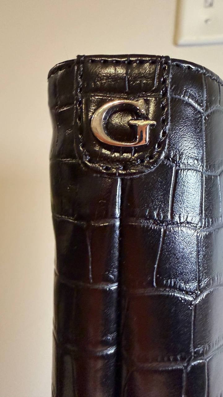 Guess Gressa Boots 7.5M Black Man‑Made Tall Pointed Toe Stiletto NIB msrp$179