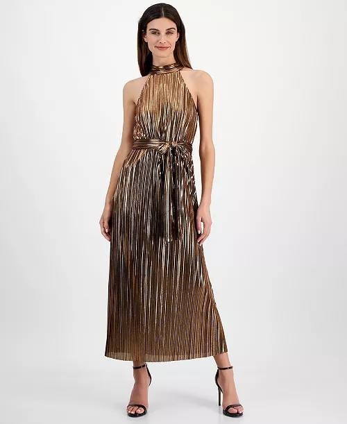 Anne Klein Women’s Metallic Mock Neck Halter Dress Size M NWT $159