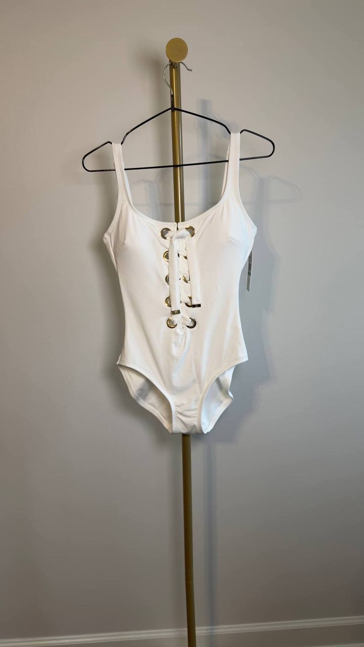 MICHAEL Michael Kors Lace‑Up One‑Piece Swimsuit White 8 NWT $126