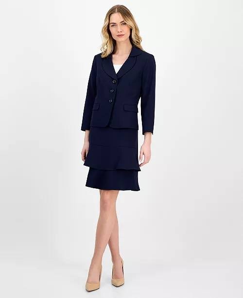 Le Suit Tulip‑Collar Jacket & Tiered Skirt Suit Set – Size 6 – NWT – $265