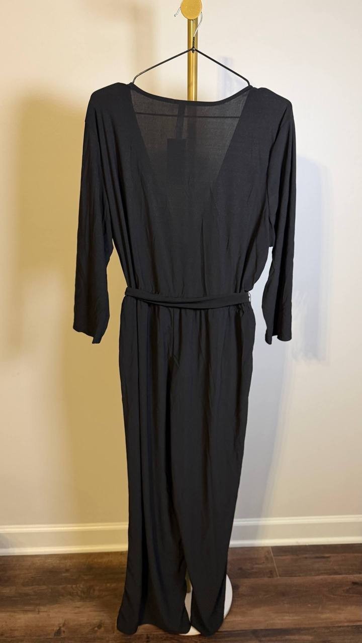 NY Collection Petite 3/4 Sleeve Belted Wide Leg Jumpsuit Navy PXL $66 NWT