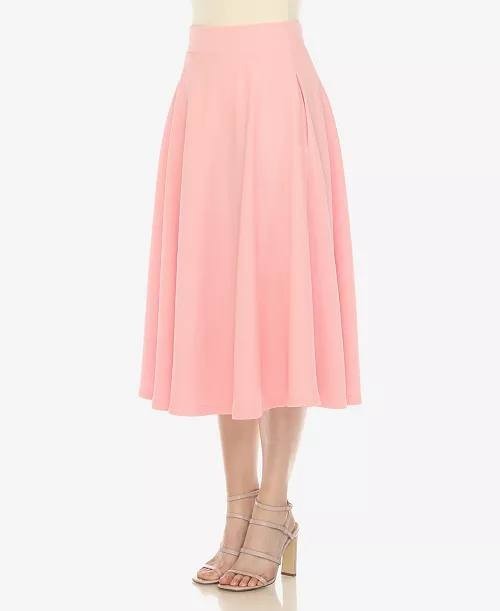 White Mark Women’s Flared Midi Skirt with Pockets Cotton Pink L NWT $59